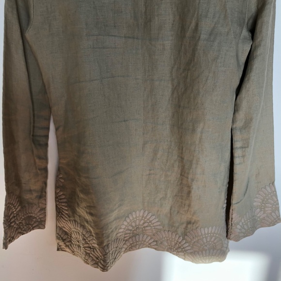 Tory Burch NWOT Linen Embroidered Long Sleeve Tunic Shirt Size 0 - Picture 9 of 12